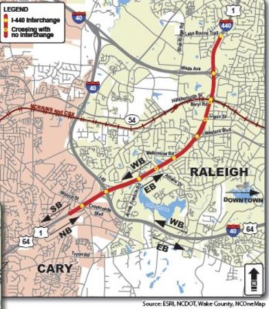 Looking at the corridor map for this project please tell us how to you use this area of I-440? (Choose all that apply)